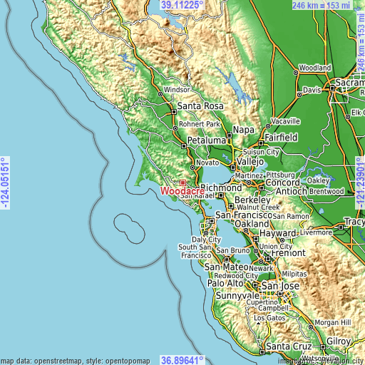 Topographic map of Woodacre