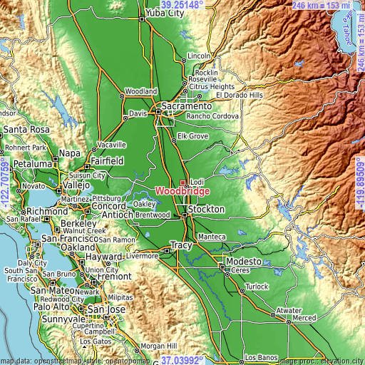 Topographic map of Woodbridge