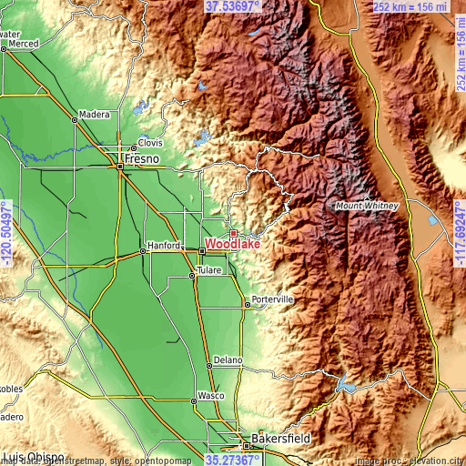 Topographic map of Woodlake