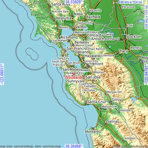 Topographic map of Woodside