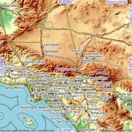 Topographic map of Wrightwood