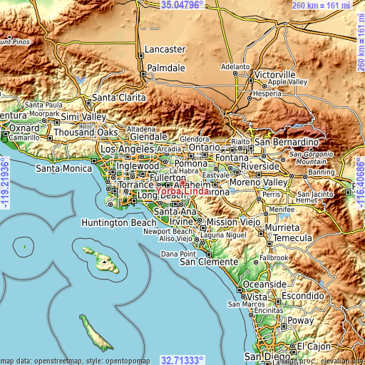 Topographic map of Yorba Linda