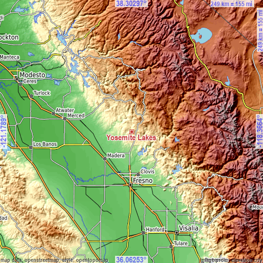 Topographic map of Yosemite Lakes