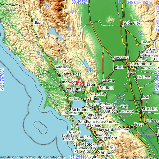 Topographic map of Yountville