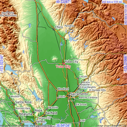 Topographic map of Yuba City