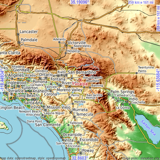 Topographic map of Yucaipa