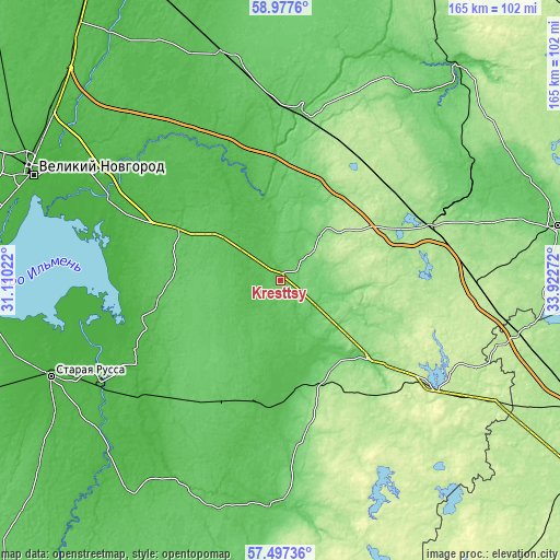 Topographic map of Kresttsy