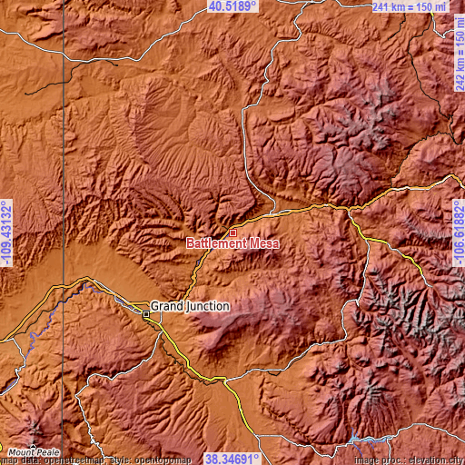 Topographic map of Battlement Mesa