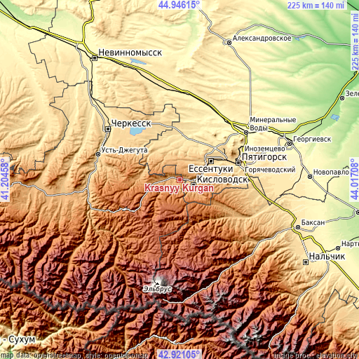 Topographic map of Krasnyy Kurgan