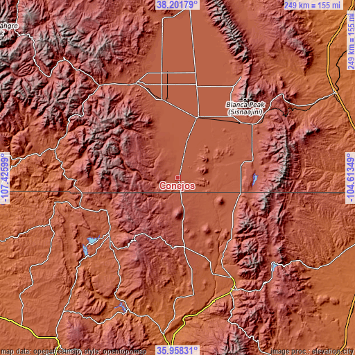 Topographic map of Conejos