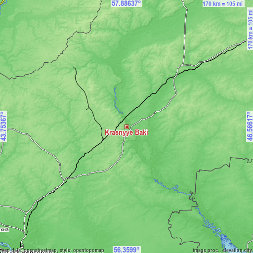 Topographic map of Krasnyye Baki