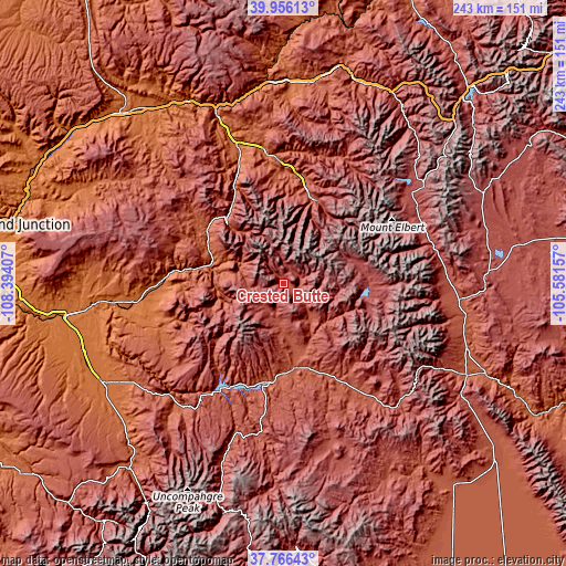 Topographic map of Crested Butte