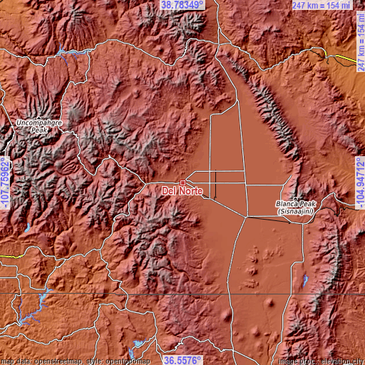 Topographic map of Del Norte