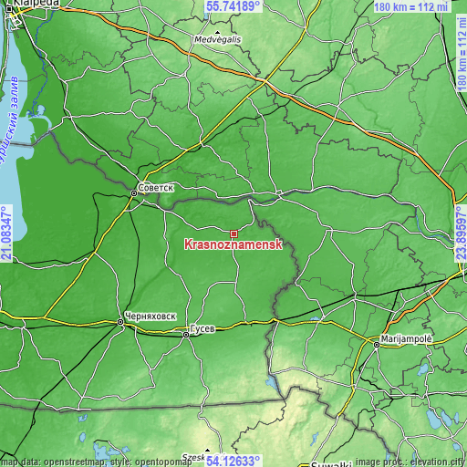 Topographic map of Krasnoznamensk