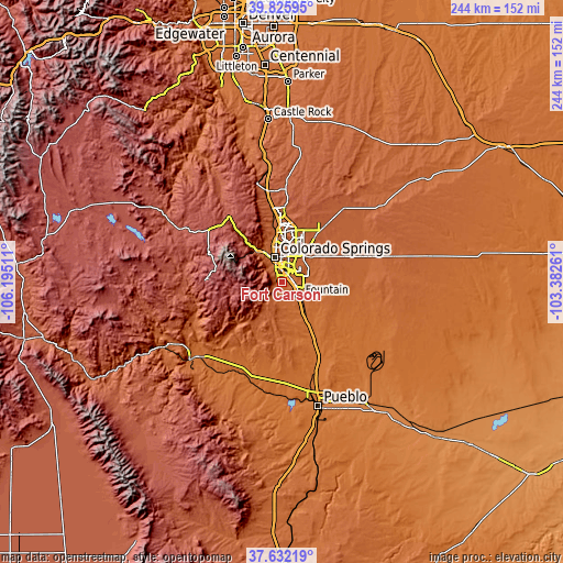 Topographic map of Fort Carson