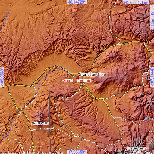 Topographic map of Grand Junction