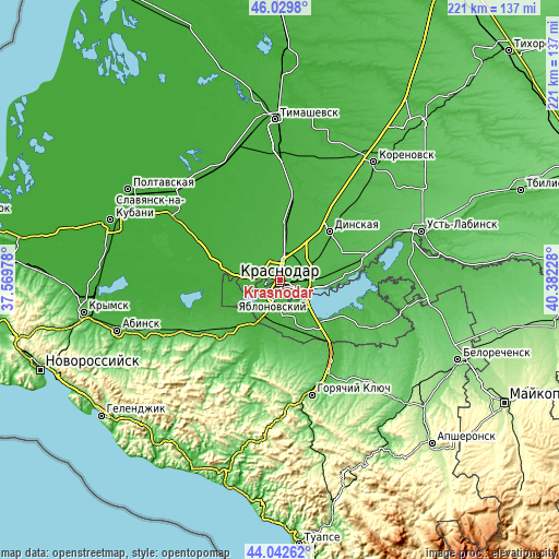 Topographic map of Krasnodar