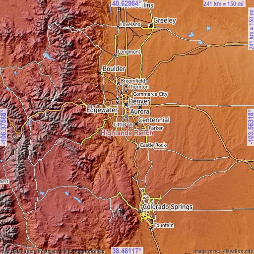 Topographic map of Highlands Ranch