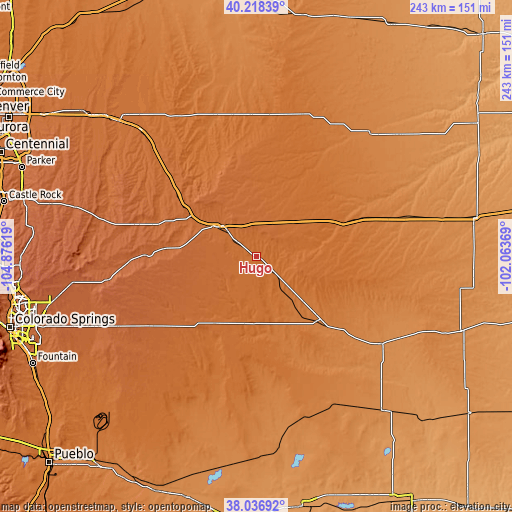 Topographic map of Hugo