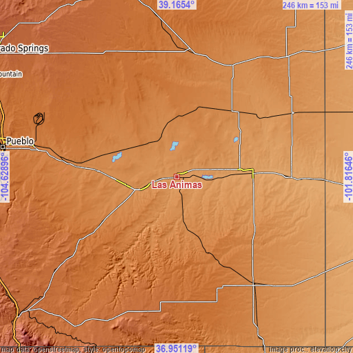 Topographic map of Las Animas