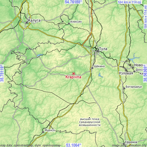 Topographic map of Krapivna