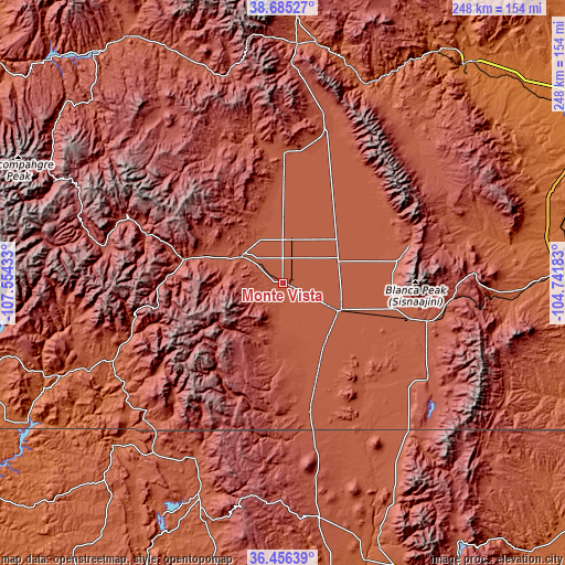 Topographic map of Monte Vista