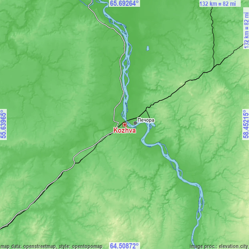 Topographic map of Kozhva