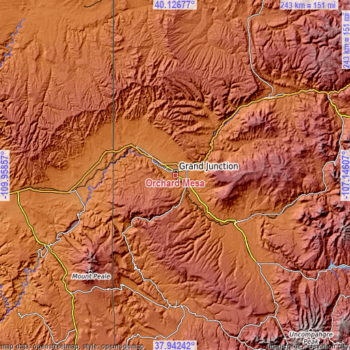 Topographic map of Orchard Mesa