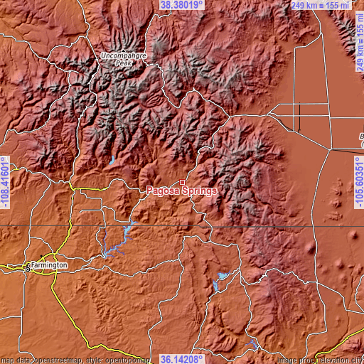 Topographic map of Pagosa Springs