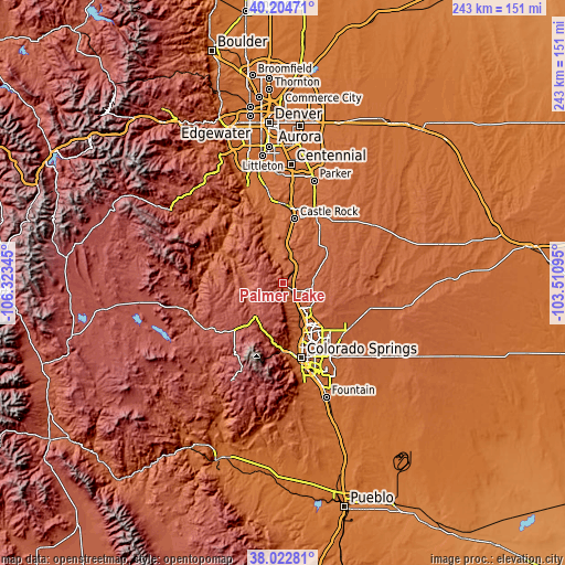 Topographic map of Palmer Lake