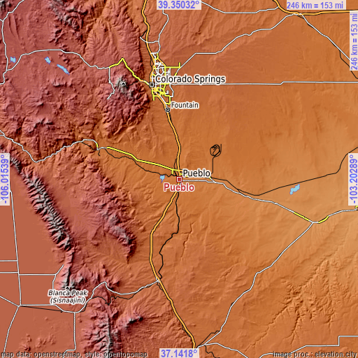 Topographic map of Pueblo