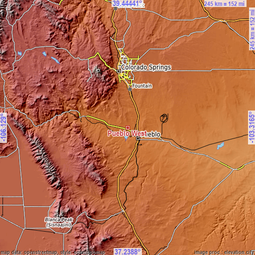 Topographic map of Pueblo West