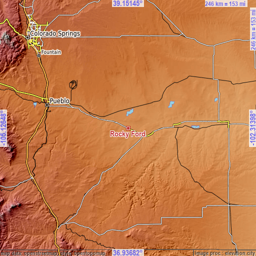 Topographic map of Rocky Ford