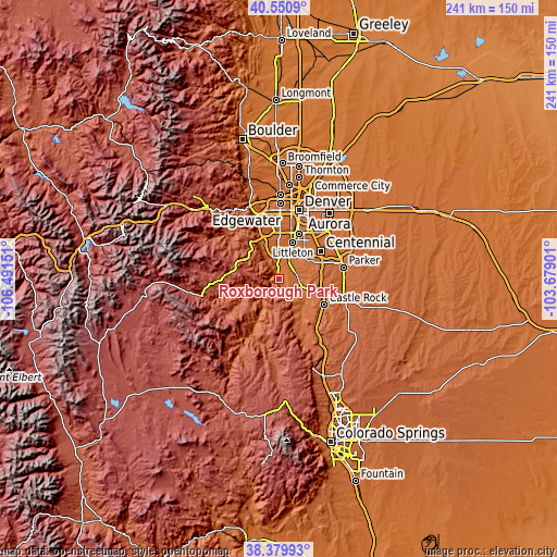 Topographic map of Roxborough Park