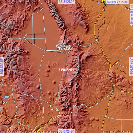 Topographic map of San Luis