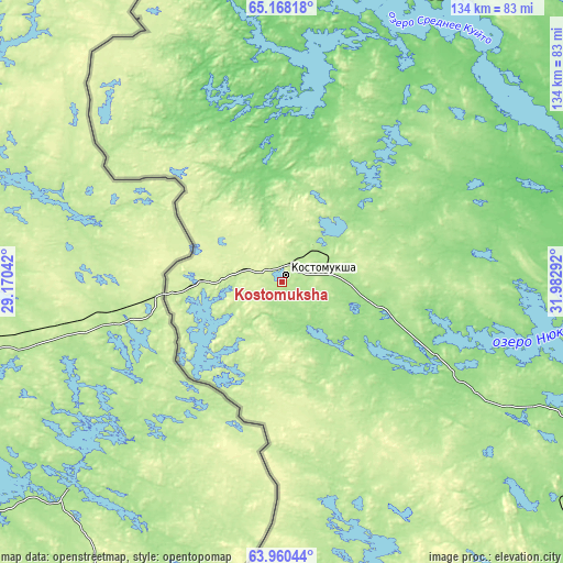 Topographic map of Kostomuksha