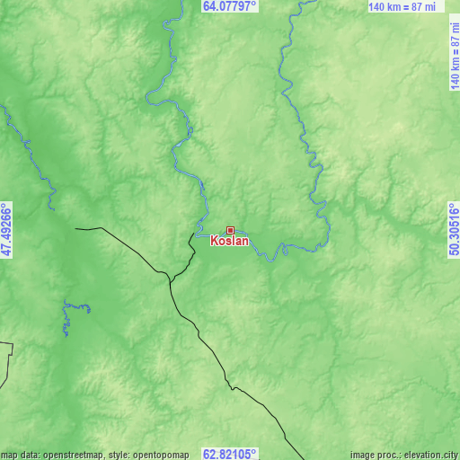 Topographic map of Koslan