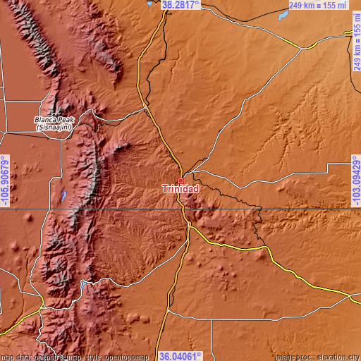 Topographic map of Trinidad