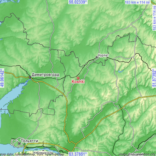 Topographic map of Koshki