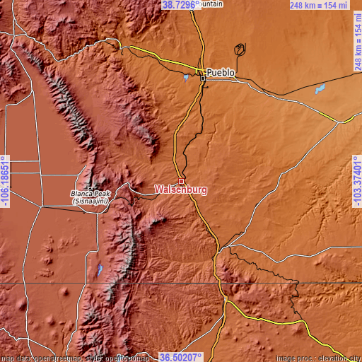 Topographic map of Walsenburg