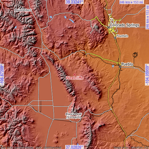 Topographic map of Westcliffe