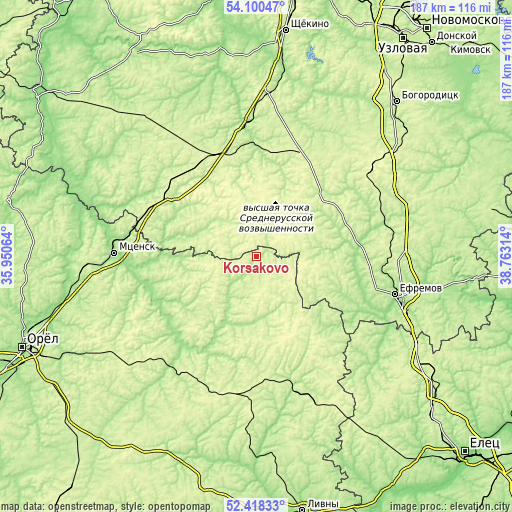 Topographic map of Korsakovo