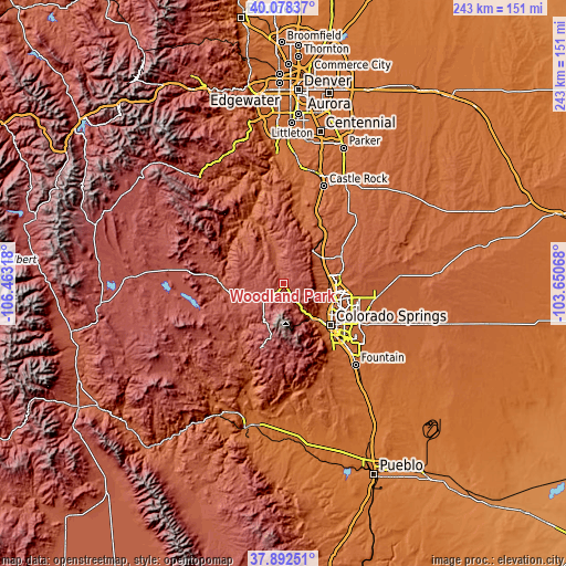 Topographic map of Woodland Park