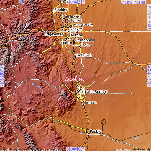 Topographic map of Woodmoor