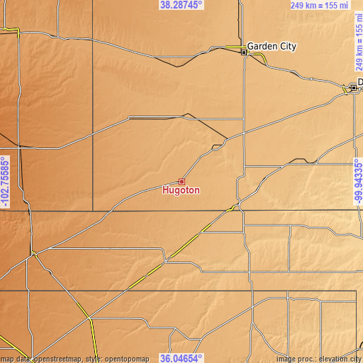 Topographic map of Hugoton