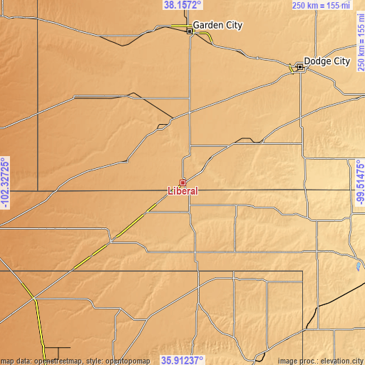 Topographic map of Liberal