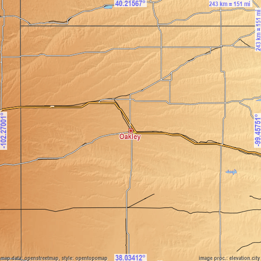 Topographic map of Oakley