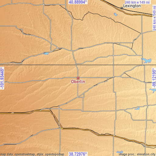 Topographic map of Oberlin