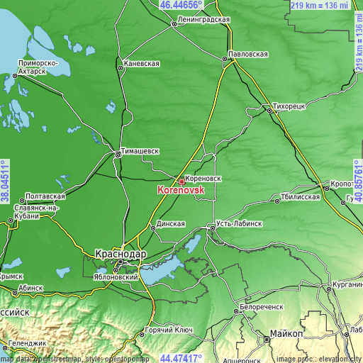 Topographic map of Korenovsk