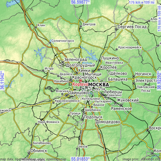 Topographic map of Koptëvo